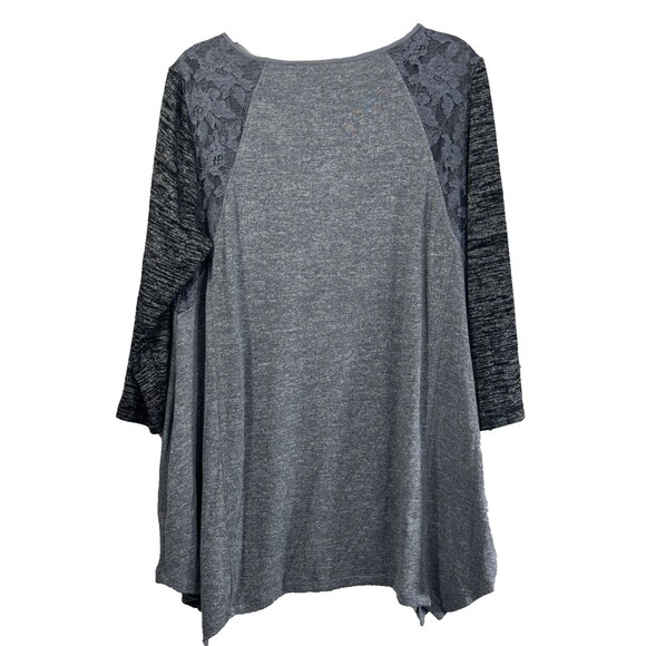 LOGO Lori Goldstein Black Gray 3/4 Sleeve Pockets Color Blocked Lace Size XL - Picture 3 of 10